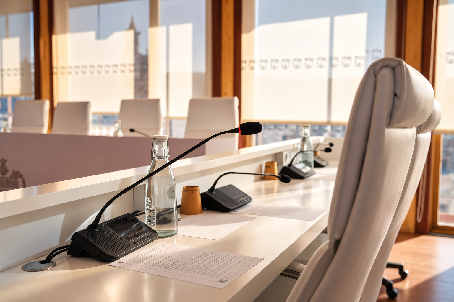 Sala de reuniones equipada con microfonía profesional